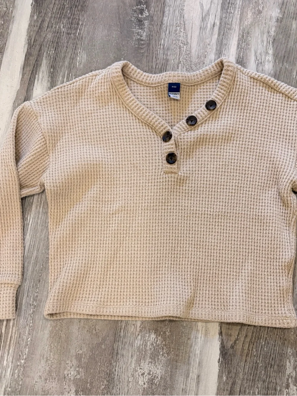 Old Navy Kids Waffle Henley Tops - Cream and Dark Green